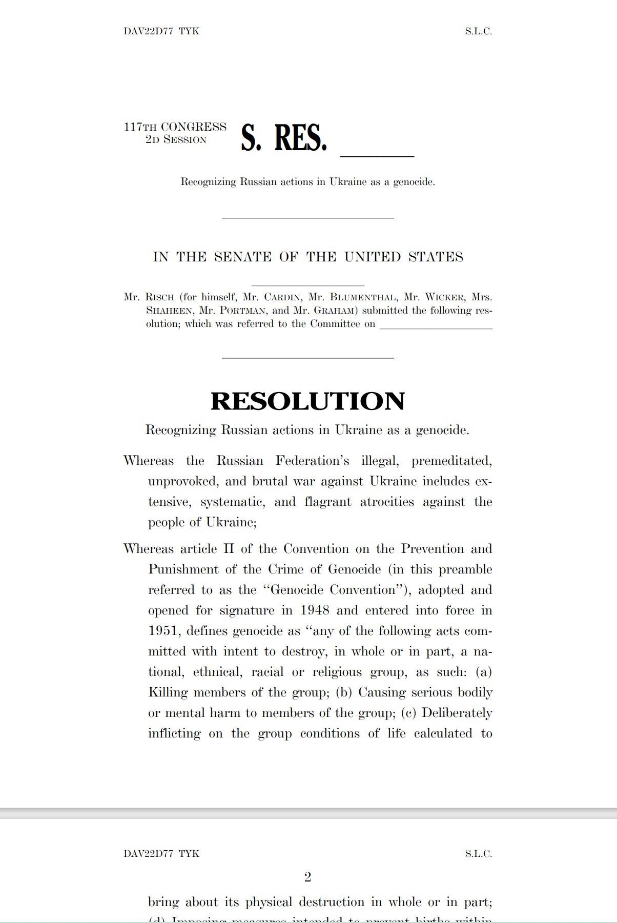 Резолюцята на Комисията по външни отношения на Сената